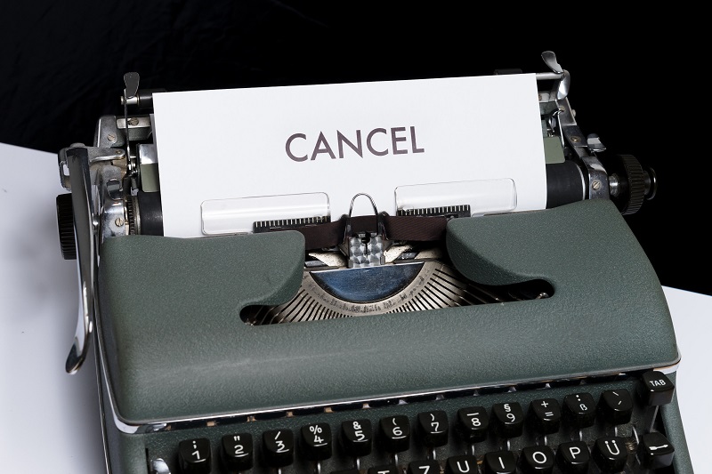 cancel written with typewriter